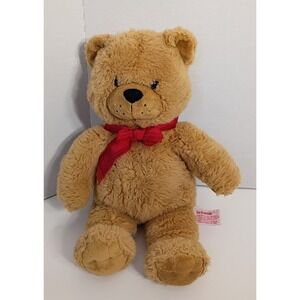 RUSS BERRIE Vintage Teddy Bear Light Brown 15" Red Bow Stuffed Plush 17" Brownie